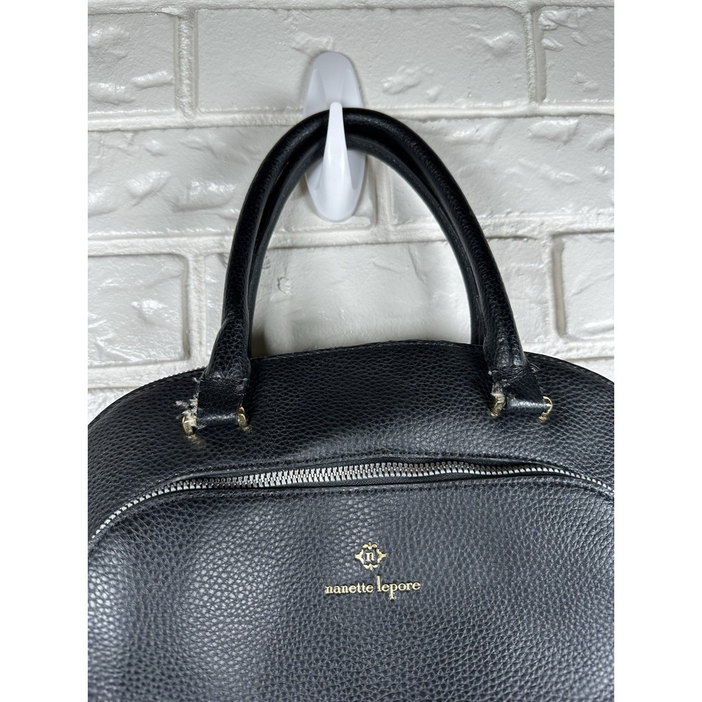 Nanette Lepore Black Pebbled Faux Leather Dome Satchel Bag Gold Hardware Y2K - Picture 3 of 8
